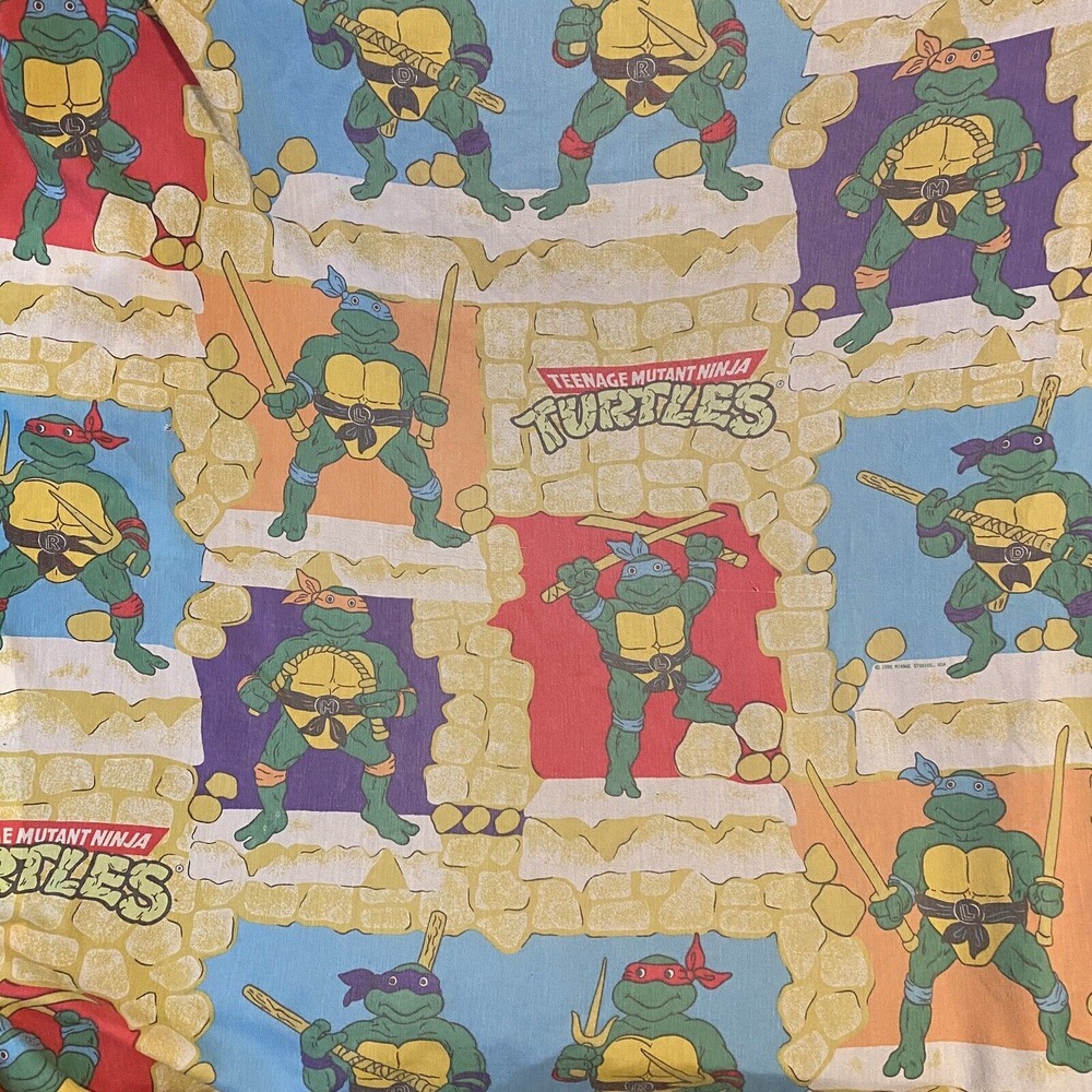 Vintage TEENAGE MUTANT NINJA TURTLES Twin Fitted Sheet 1988 TMNT Mirage Studios